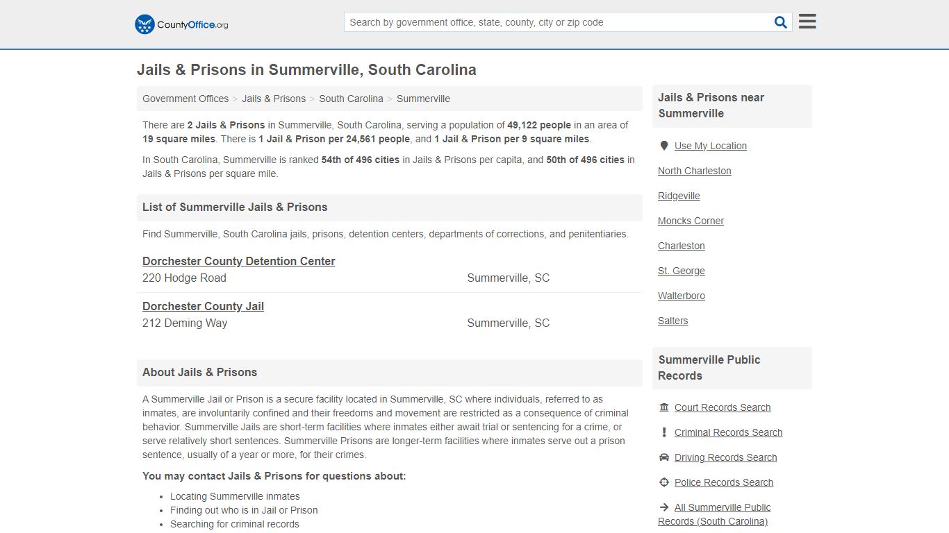 Jails & Prisons - Summerville, SC (Inmate Rosters & Records)